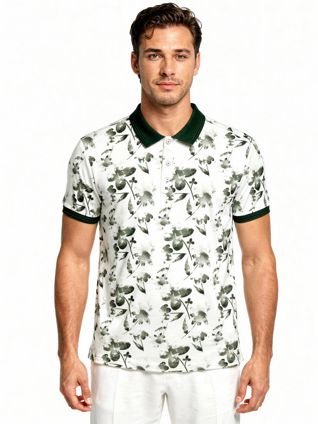 Olive Bloom Print Polo