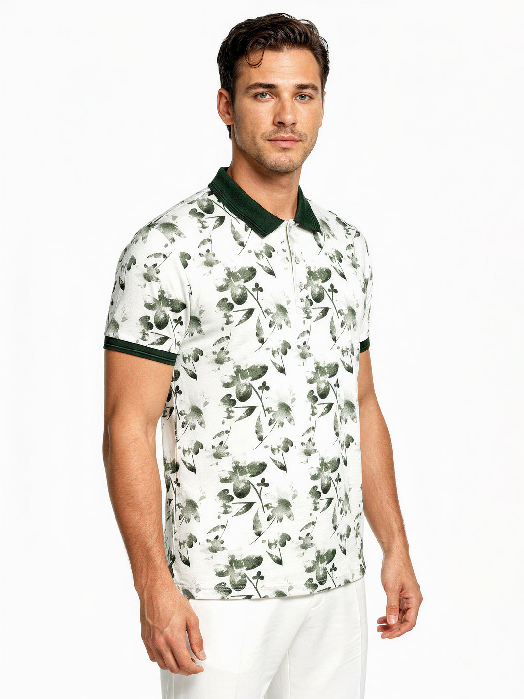 Olive Bloom Print Polo