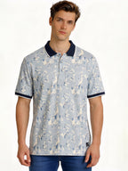 Sky Blue Abstract Print Polo T-Shirt