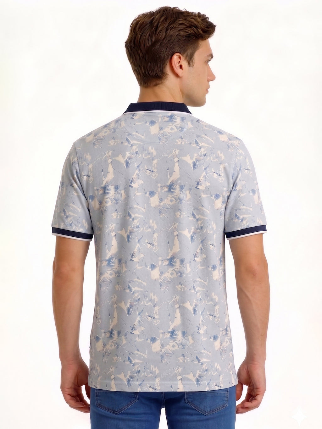 Sky Blue Abstract Print Polo T-Shirt
