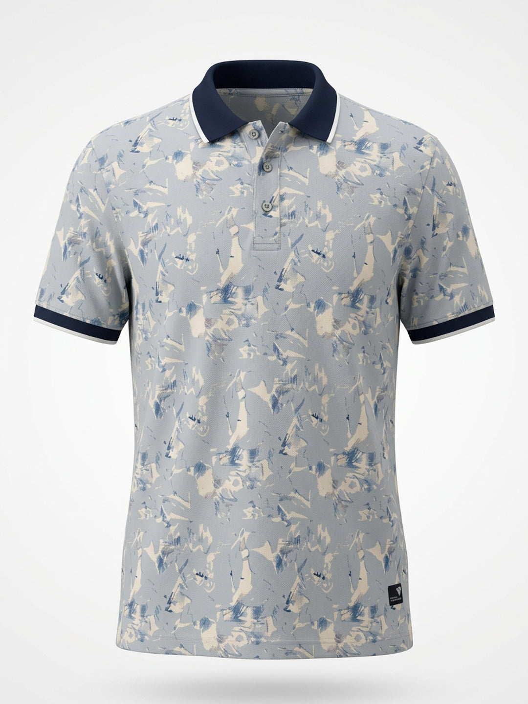 Sky Blue Abstract Print Polo T-Shirt
