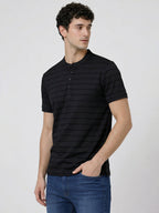 Black Striped Henley T-Shirt
