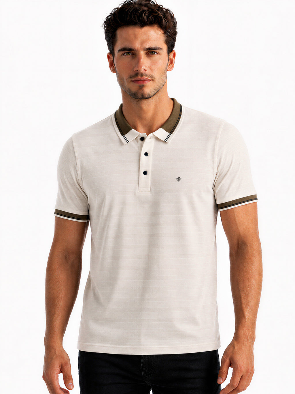 Textured Contrast Tipped Polo T-shirt
