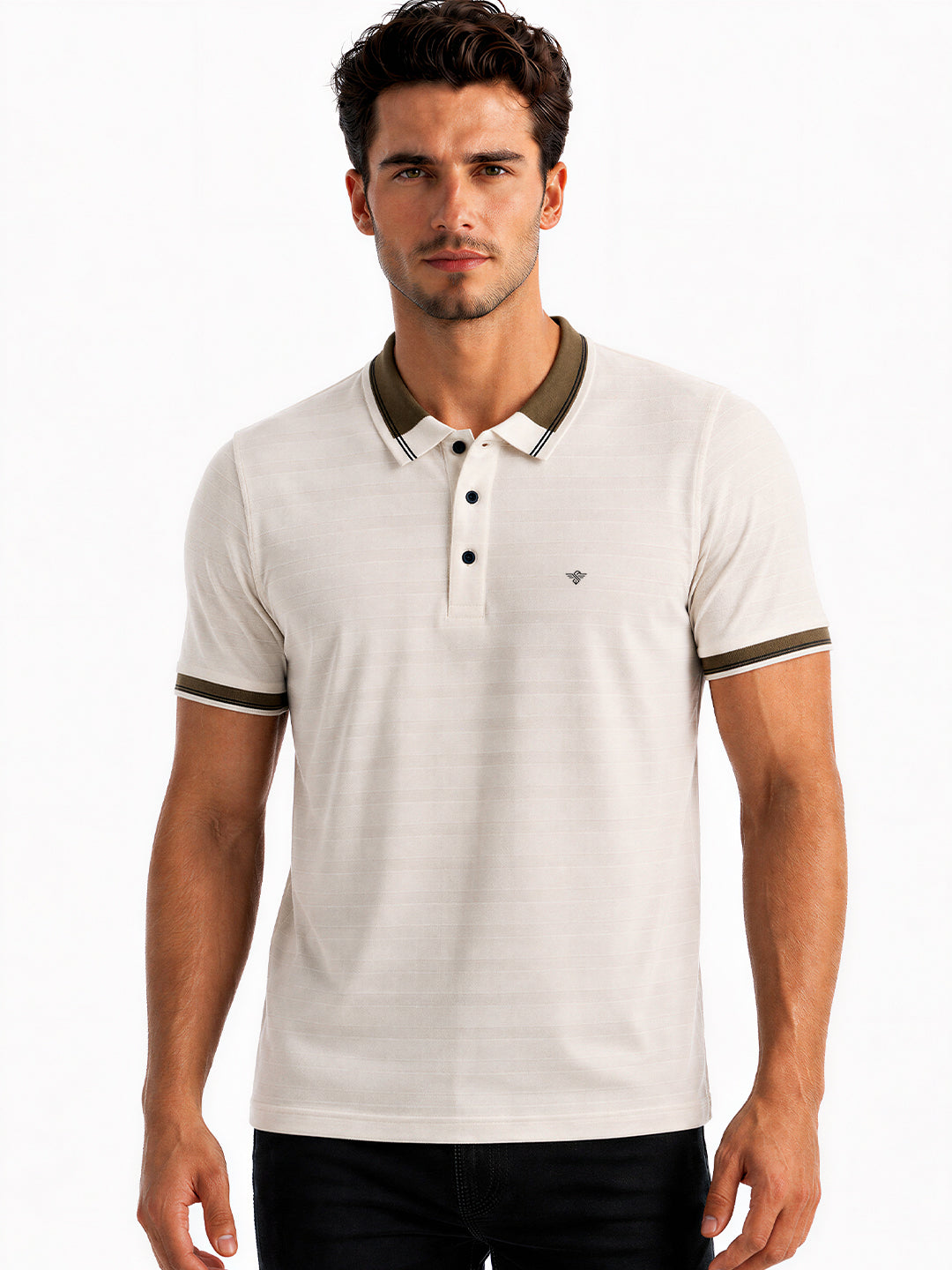 Textured Contrast Tipped Polo T-shirt