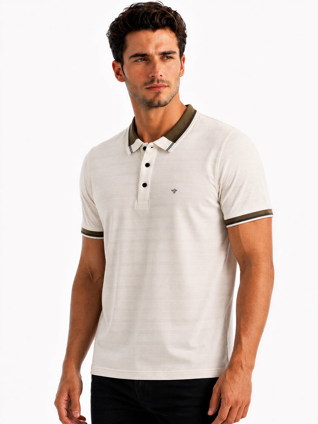 Textured Contrast Tipped Polo T-shirt
