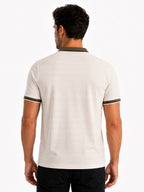 Textured Contrast Tipped Polo T-shirt