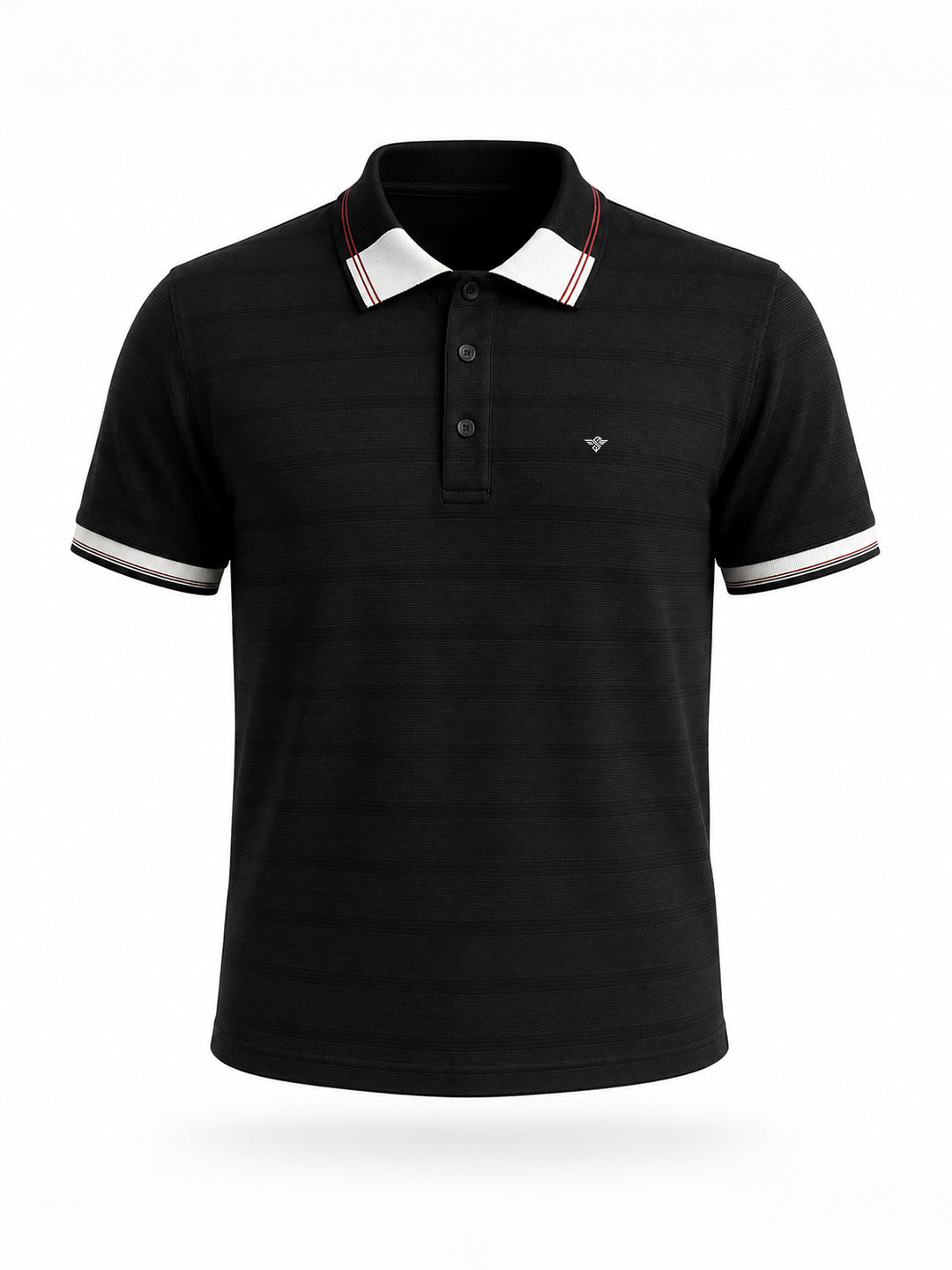 Textured Contrast Tipped Polo T-shirt