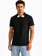 Textured Contrast Tipped Polo T-shirt