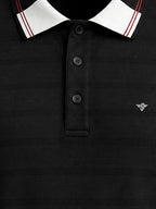 Textured Contrast Tipped Polo T-shirt