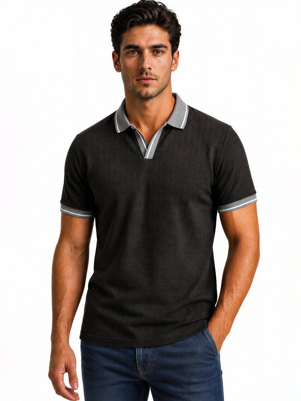Black Textured Polo T-Shirt