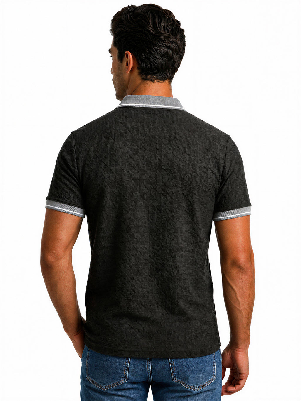 Black Textured Polo T-Shirt