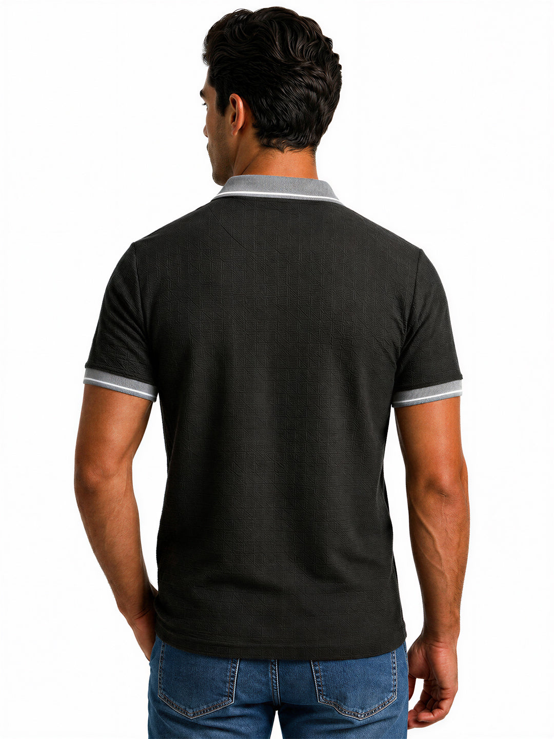 Black Textured Polo T-Shirt