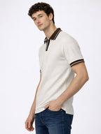 Textured Natural Polo with Contrast Collar