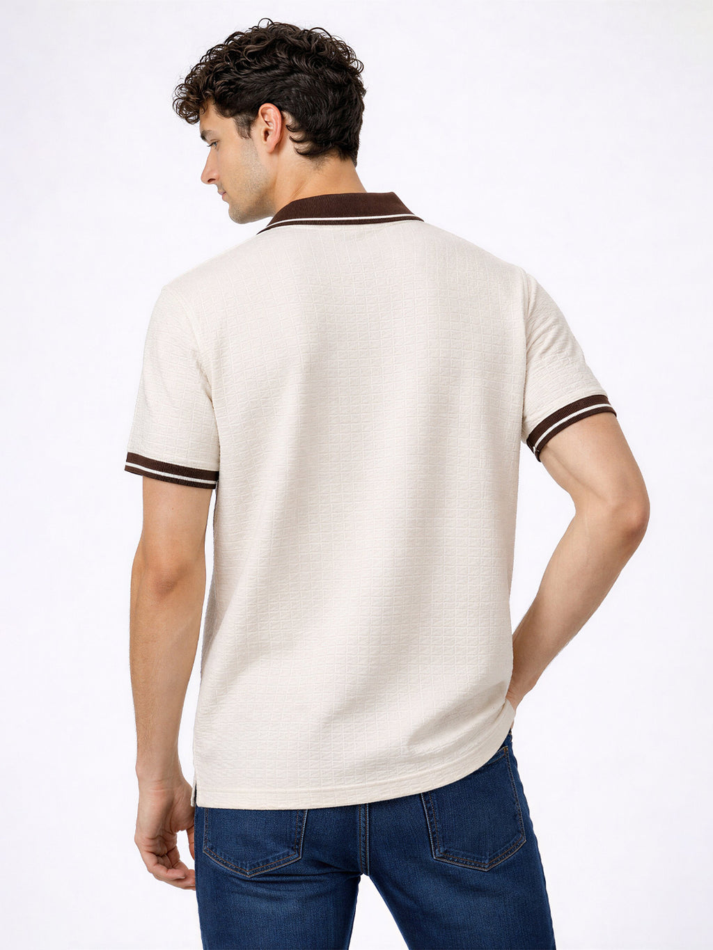 Textured Natural Polo with Contrast Collar