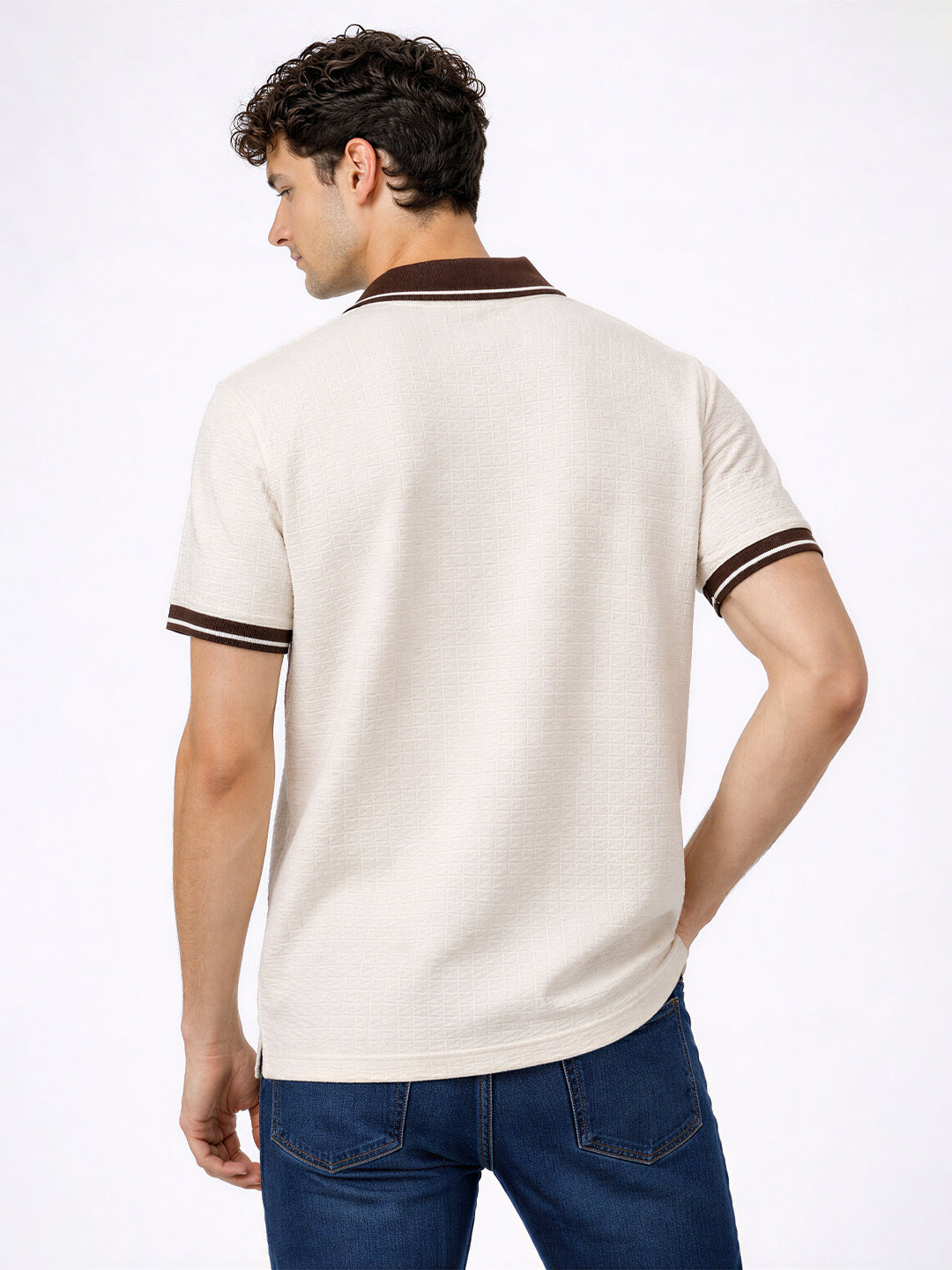 Textured Natural Polo with Contrast Collar