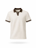 Textured Natural Polo with Contrast Collar