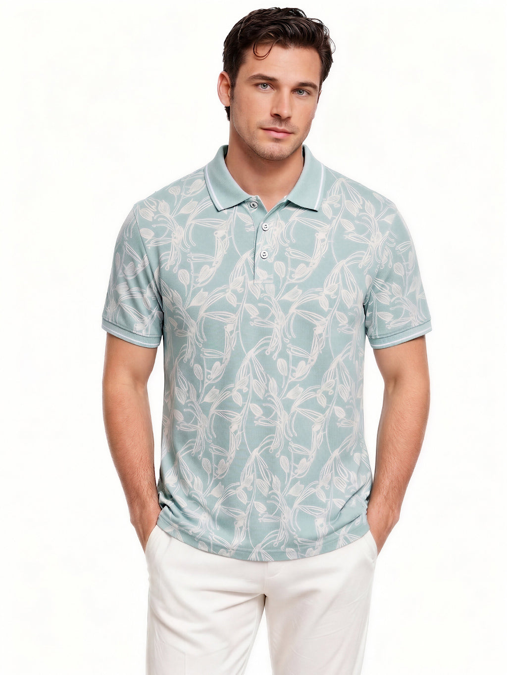 Aqua Botanical Print Polo