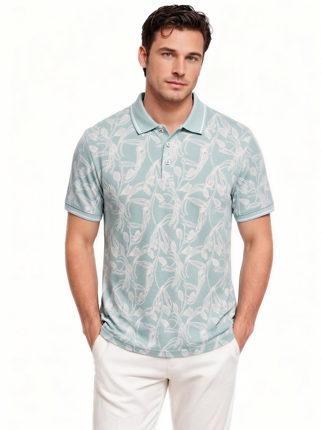 Aqua Botanical Print Polo