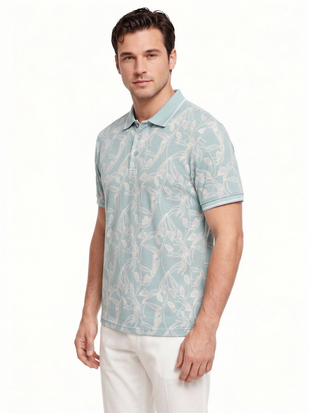 Aqua Botanical Print Polo