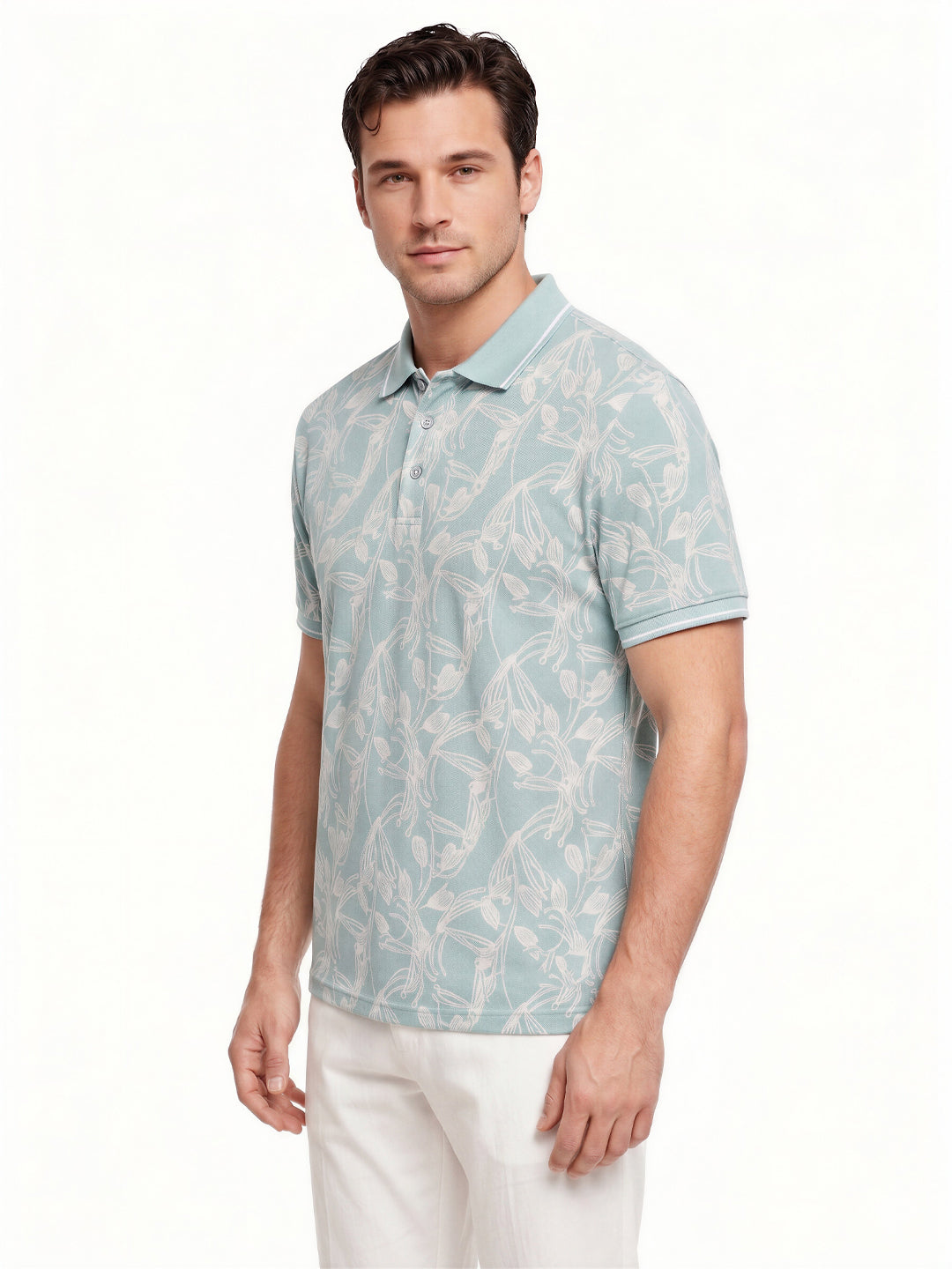 Aqua Botanical Print Polo