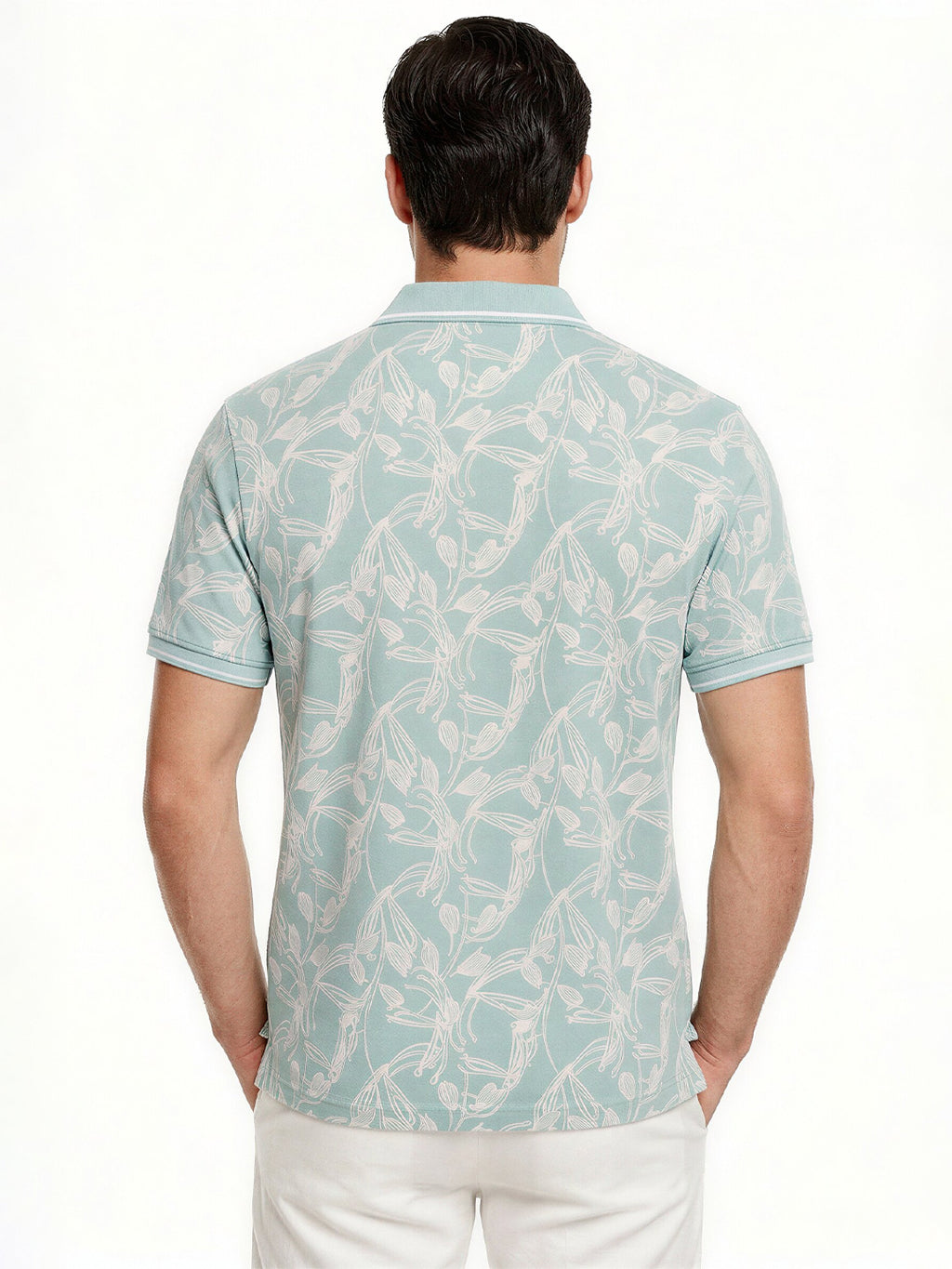 Aqua Botanical Print Polo