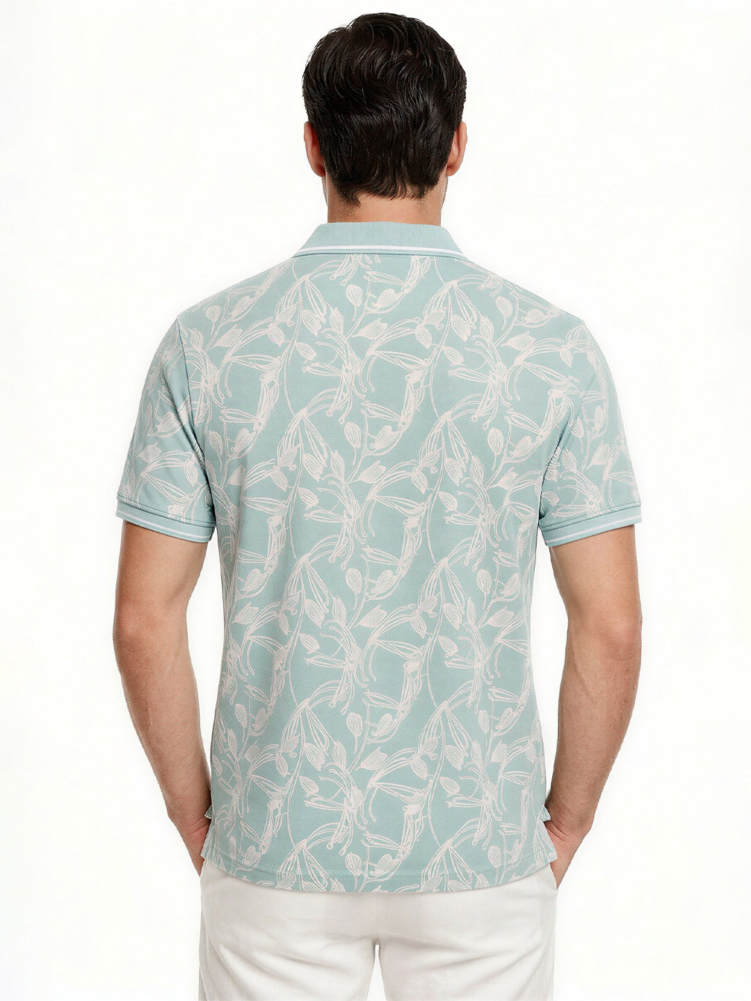 Aqua Botanical Print Polo