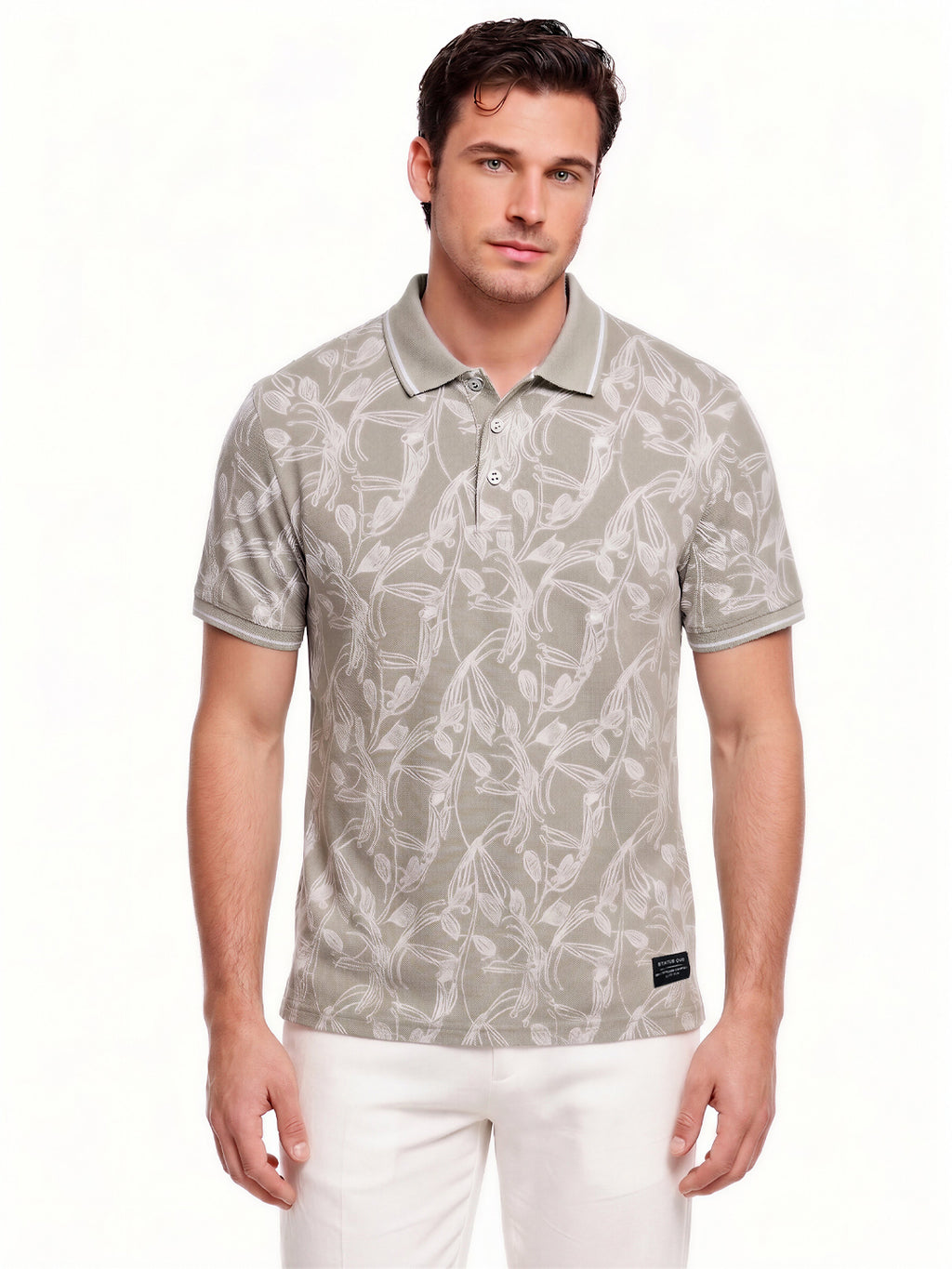 Beige Botanical Print Polo