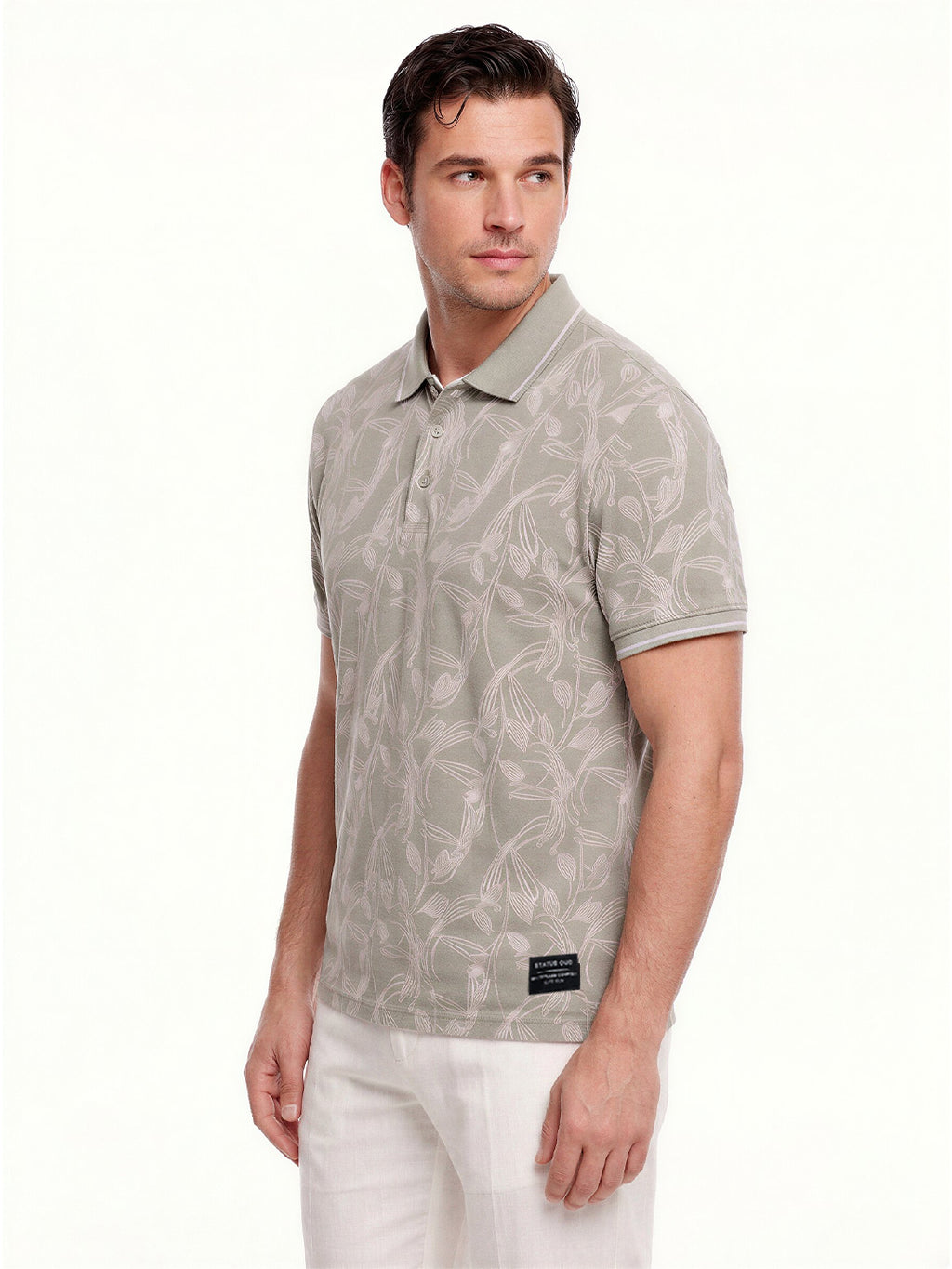 Beige Botanical Print Polo