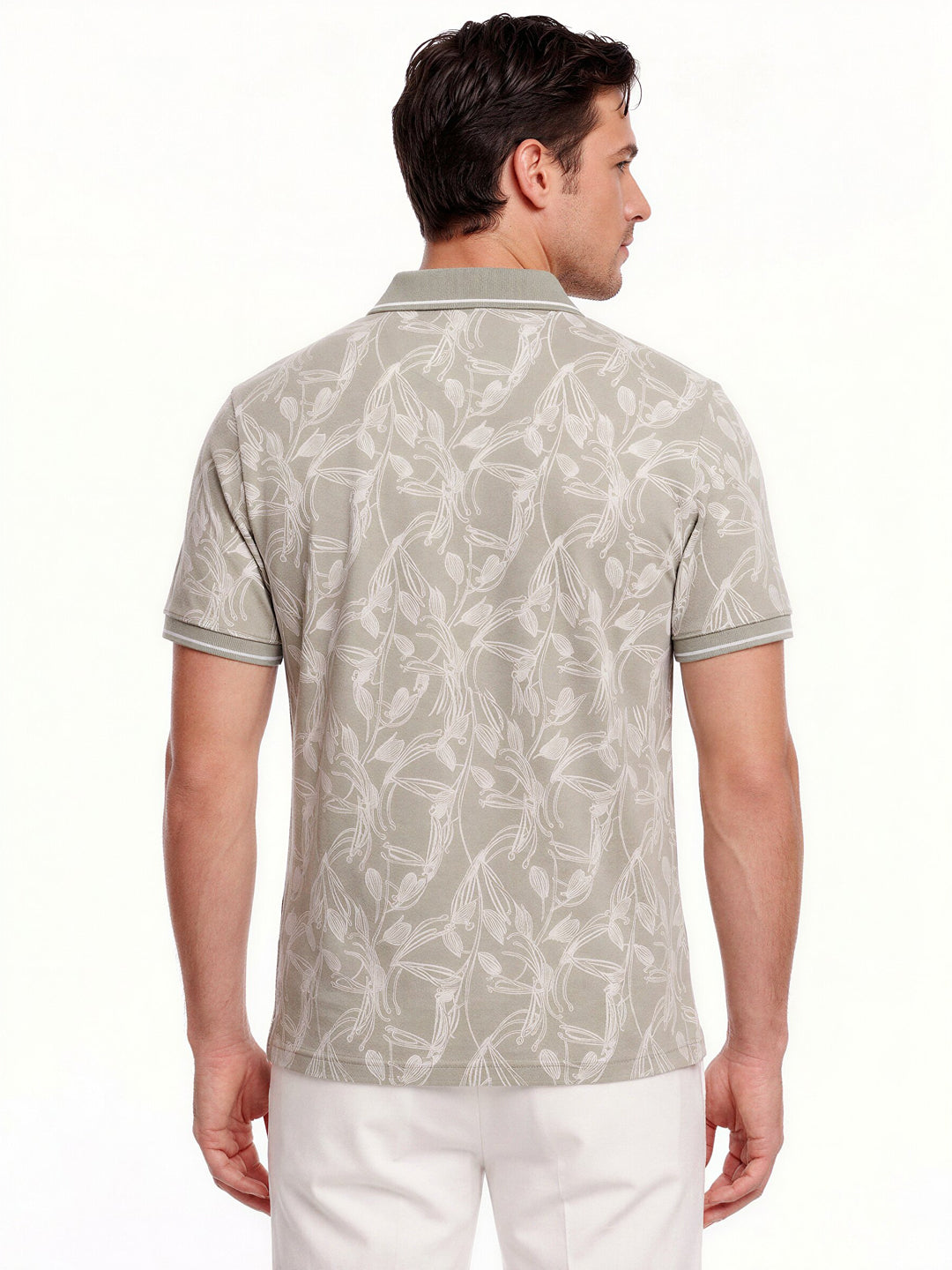 Beige Botanical Print Polo