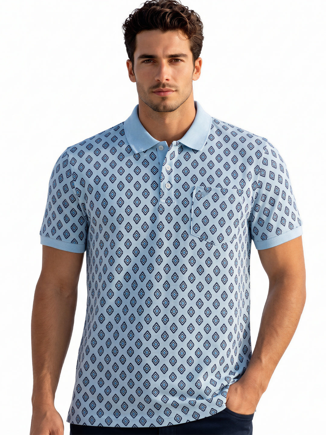 Refined Geometric Print Polo