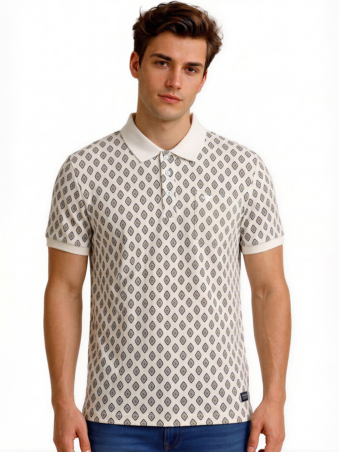 Refined Geometric Print Polo