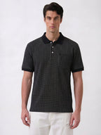 Black Micro-Print Polo with Classic Contrast Finish