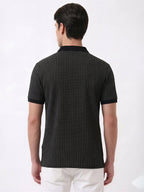 Black Micro-Print Polo with Classic Contrast Finish