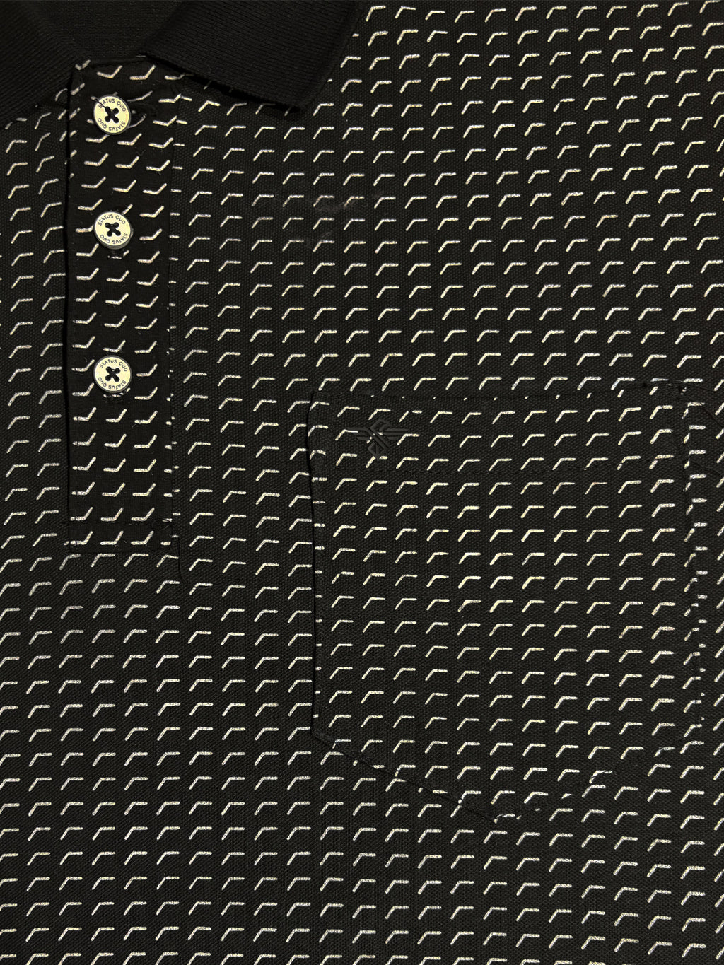 Black Micro-Print Polo with Classic Contrast Finish
