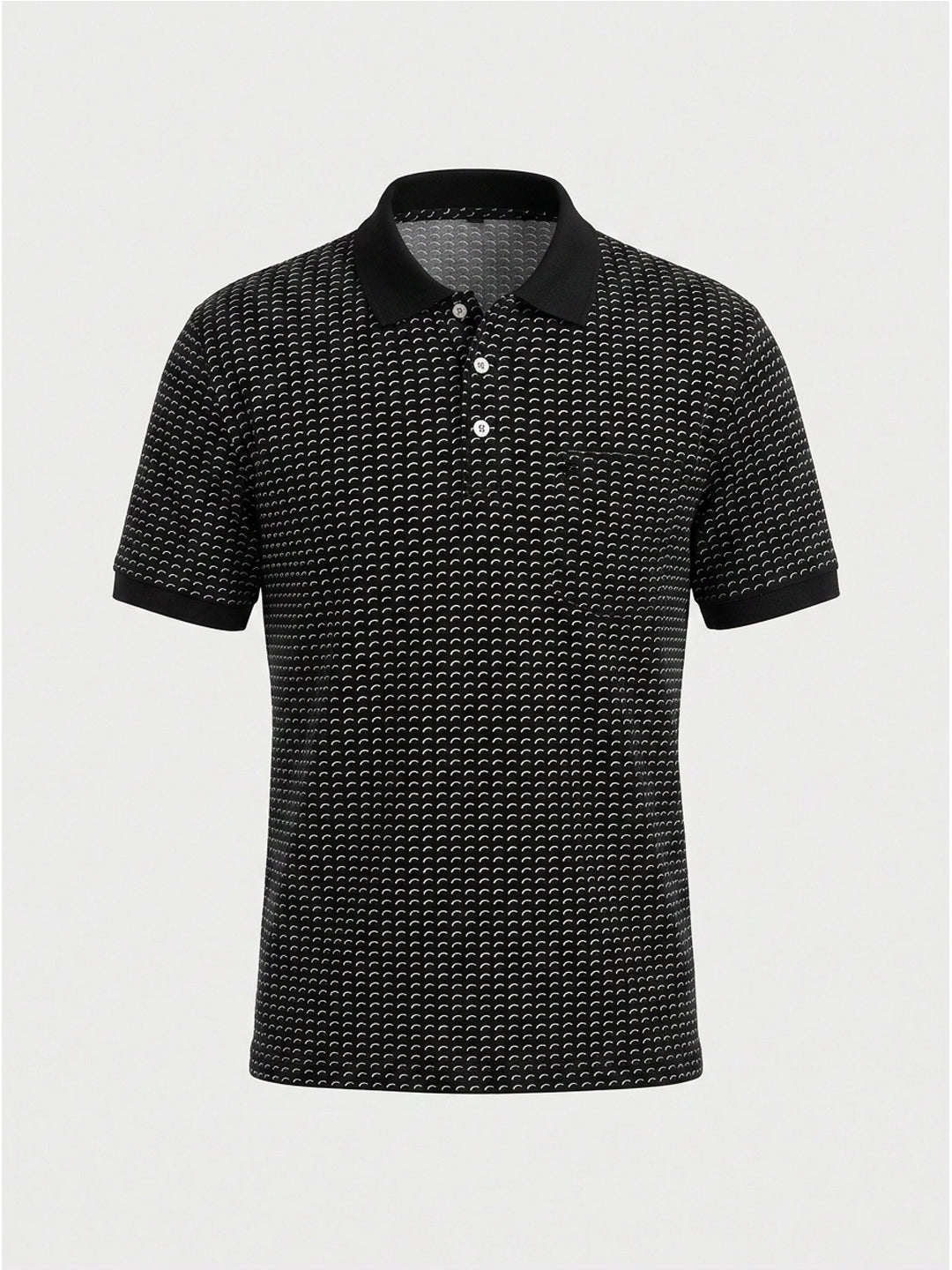 Black Micro-Print Polo with Classic Contrast Finish Secondary image