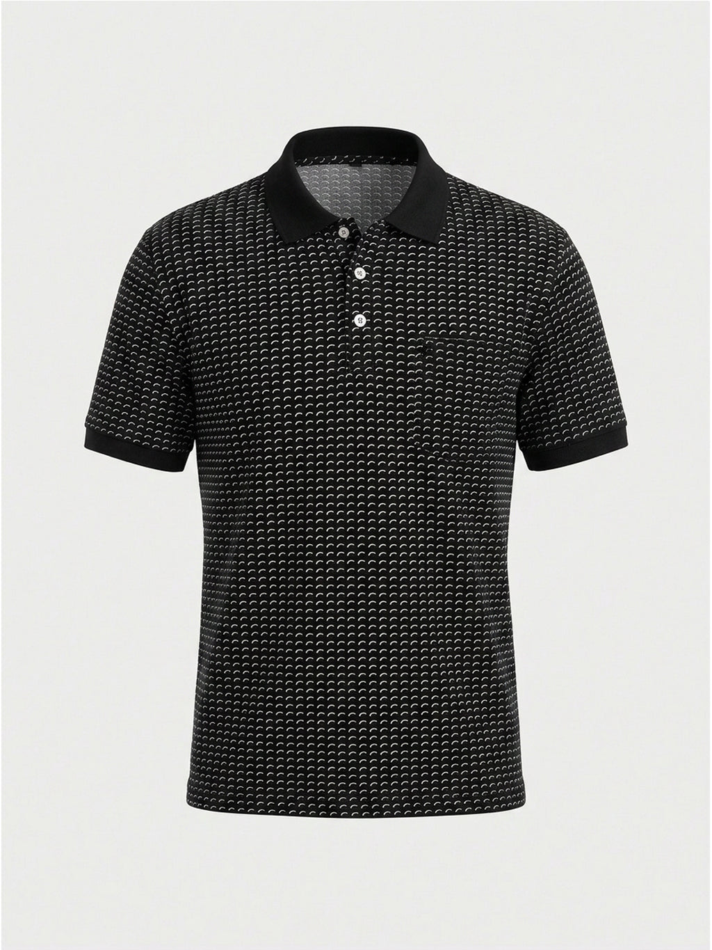Black Micro-Print Polo with Classic Contrast Finish