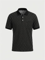 Black Micro-Print Polo with Classic Contrast Finish