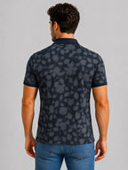 Navy Floral Print Polo T-shirt
