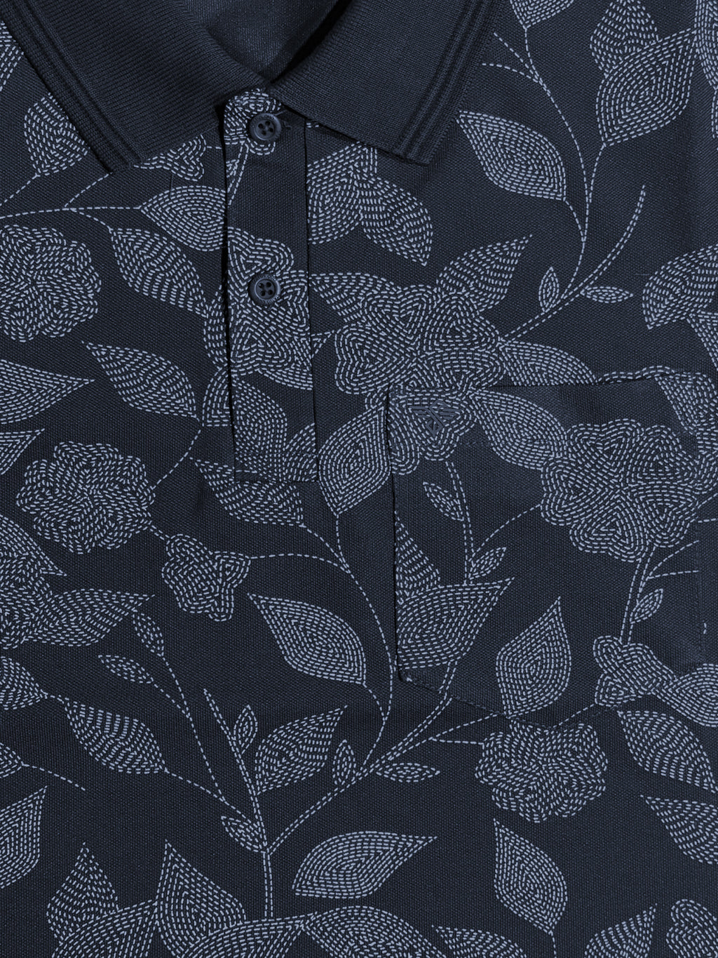 Navy Floral Print Polo T-shirt