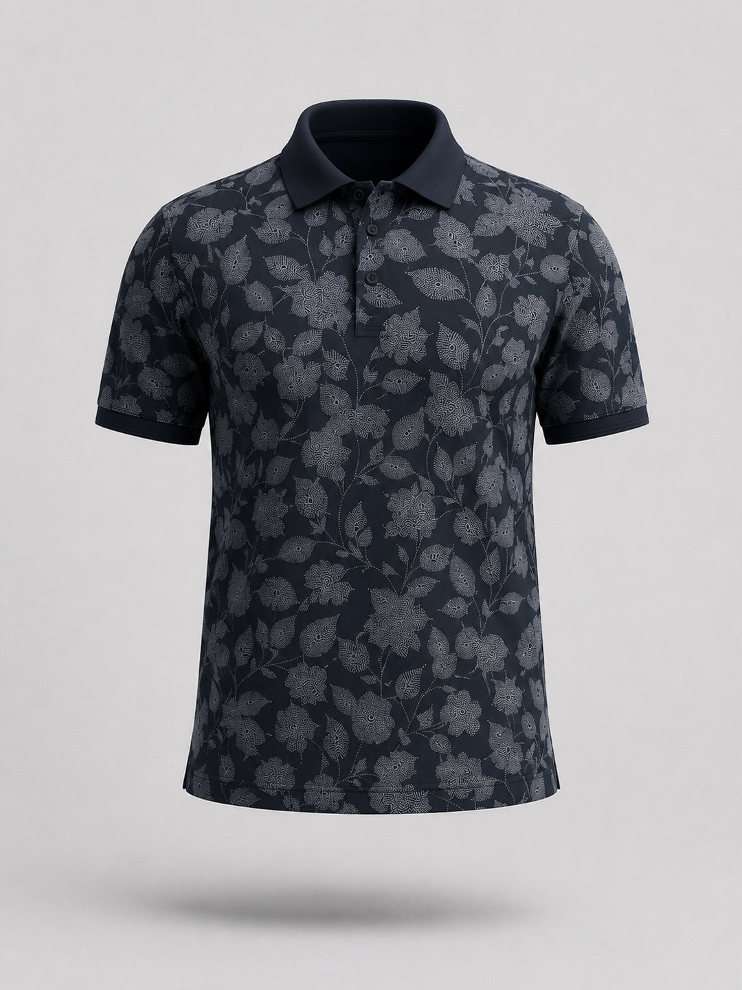 Navy Floral Print Polo T-shirt Secondary image