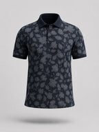 Navy Floral Print Polo T-shirt