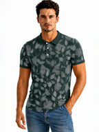 Bottle Green Floral Print Polo T-shirt