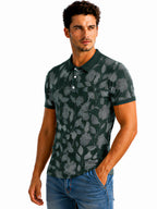 Bottle Green Floral Print Polo T-shirt