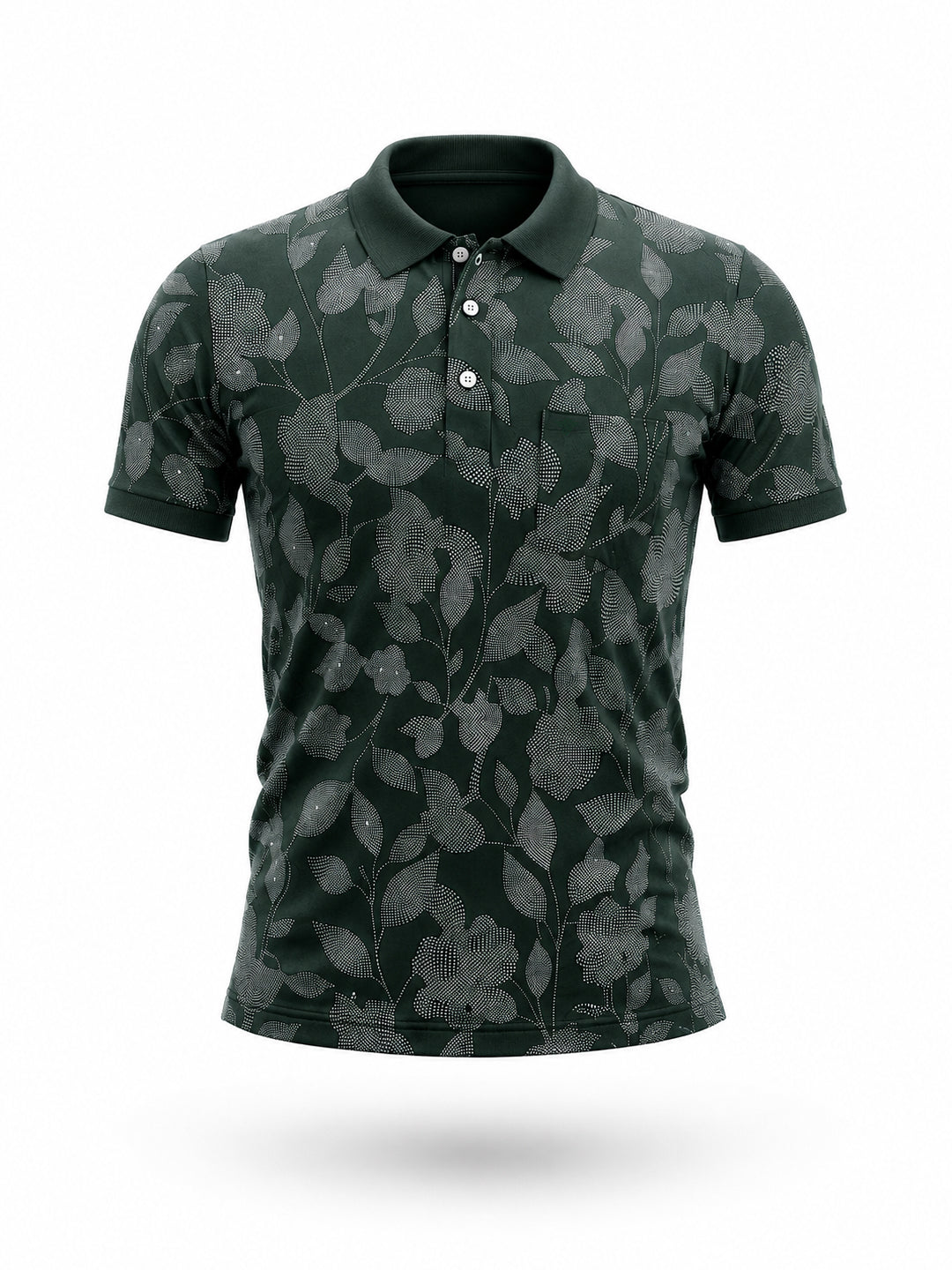 Bottle Green Floral Print Polo T-shirt