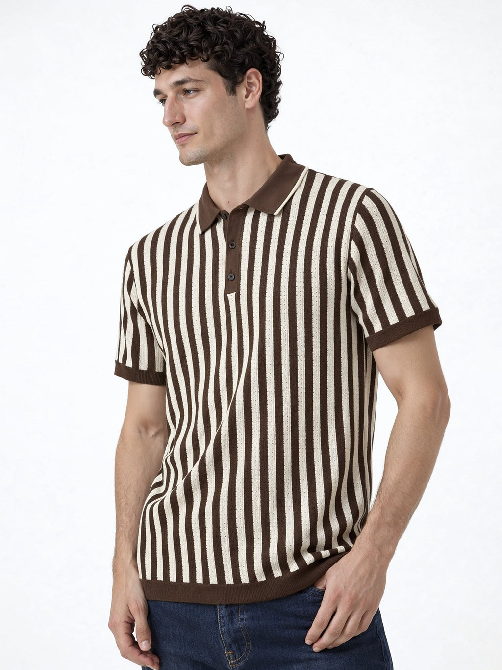 Mocha Sand Stripe Knit Polo