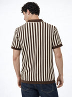 Mocha Sand Stripe Knit Polo