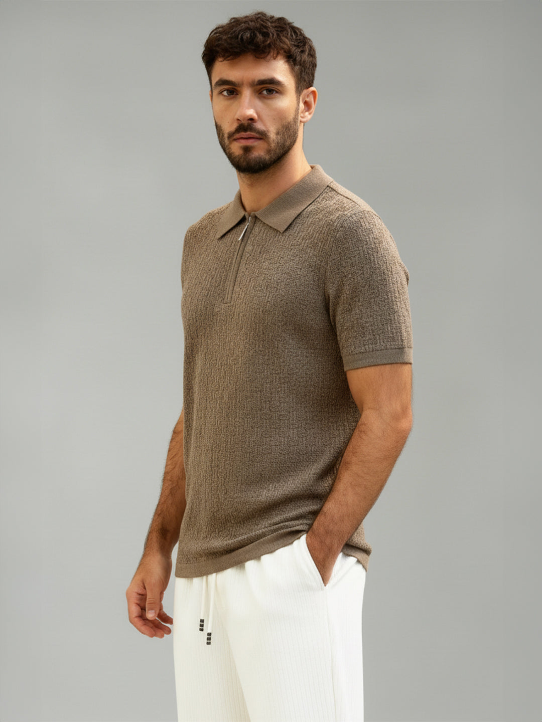 Canyon Grid Zip Polo
