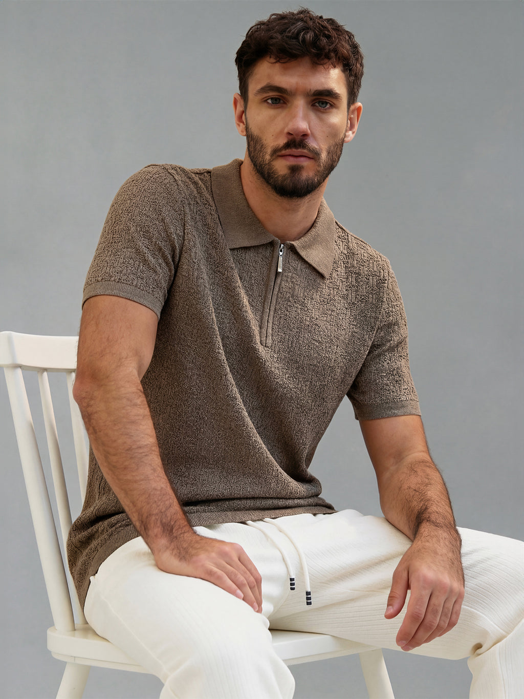 Canyon Grid Zip Polo