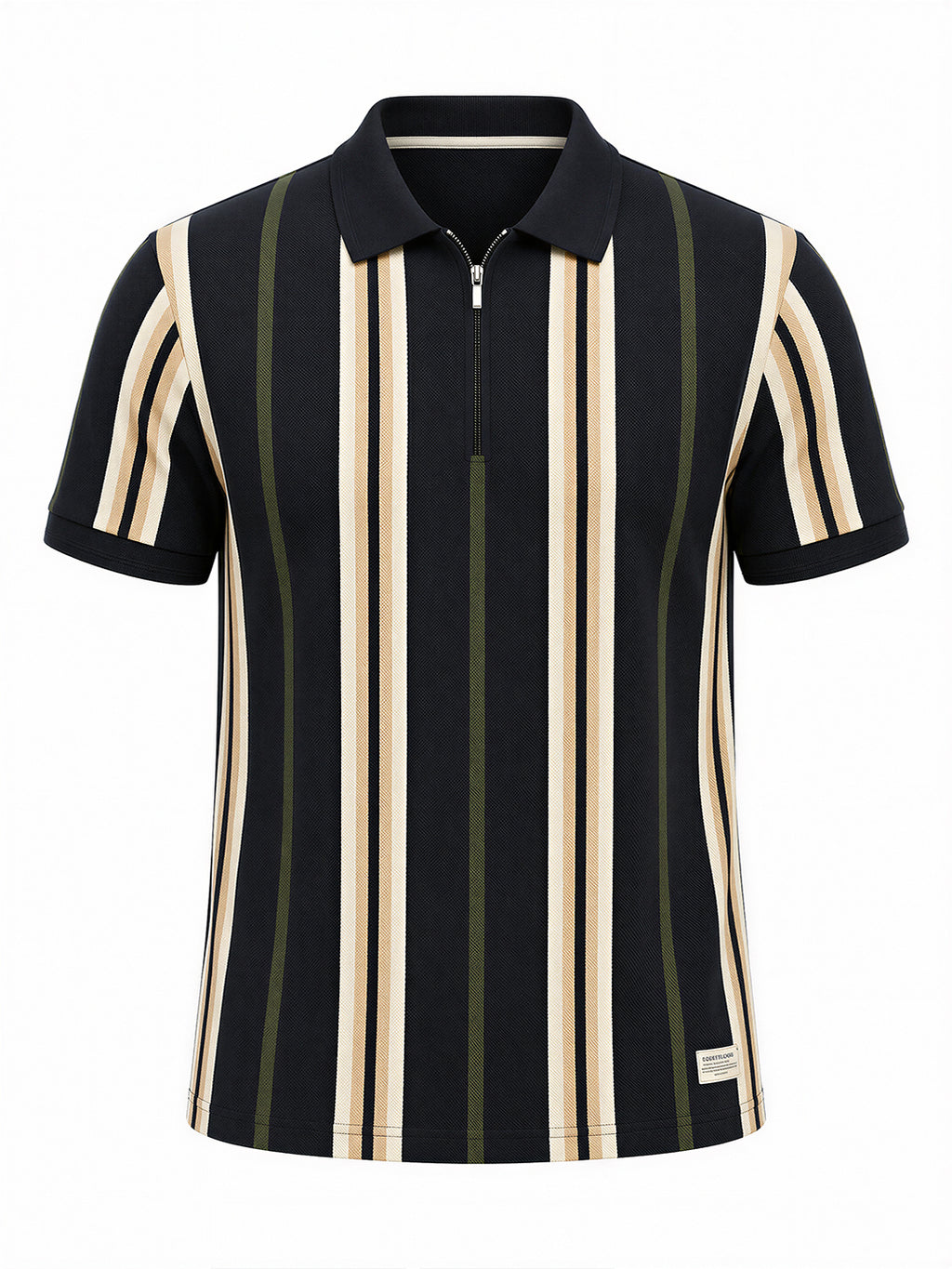Men's Black Striped Cotton Blend Regular Fit Polo T-Shirt