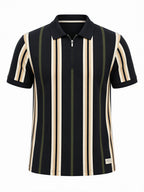 Men's Black Striped Cotton Blend Regular Fit Polo T-Shirt
